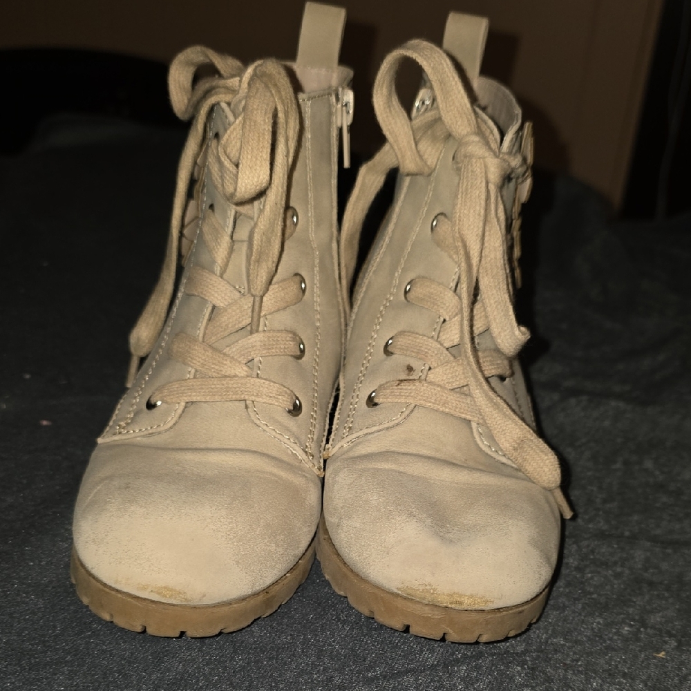 Beige Lace-Up Ankle Boots